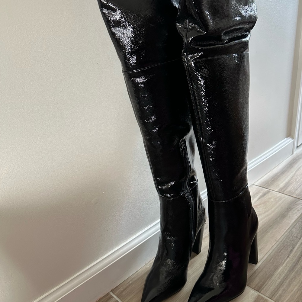 Vince Camuto Minnada Shiny Black Over-the-Knee Boots Wide Calf - Picture 3 of 10